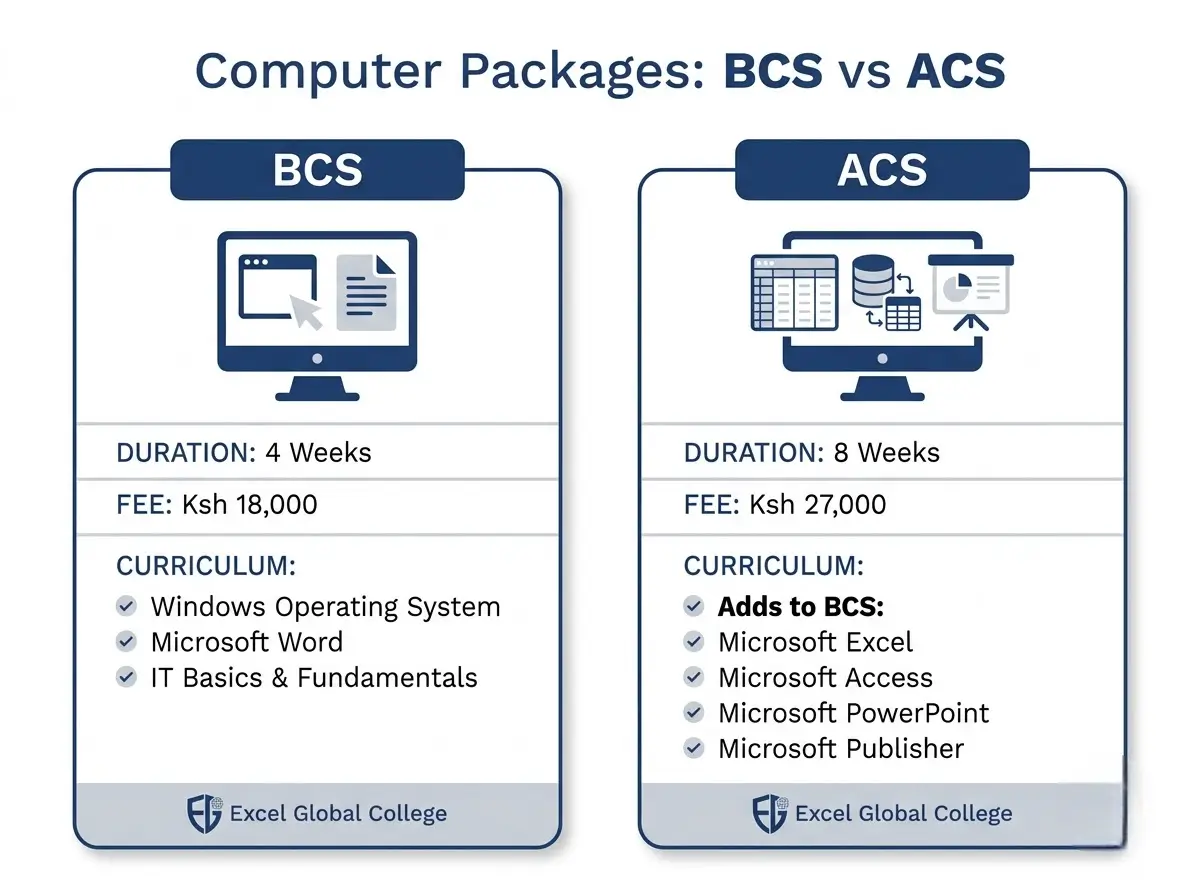 Comparison chart of Basic and Advanced Computer Skills courses