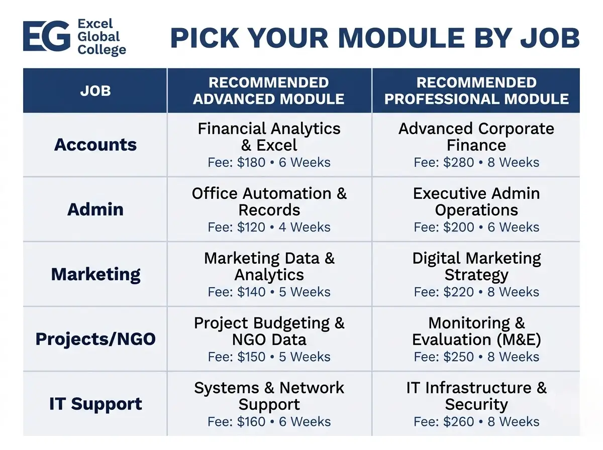 ICDL advanced and professional modules matched to jobs in Kenya