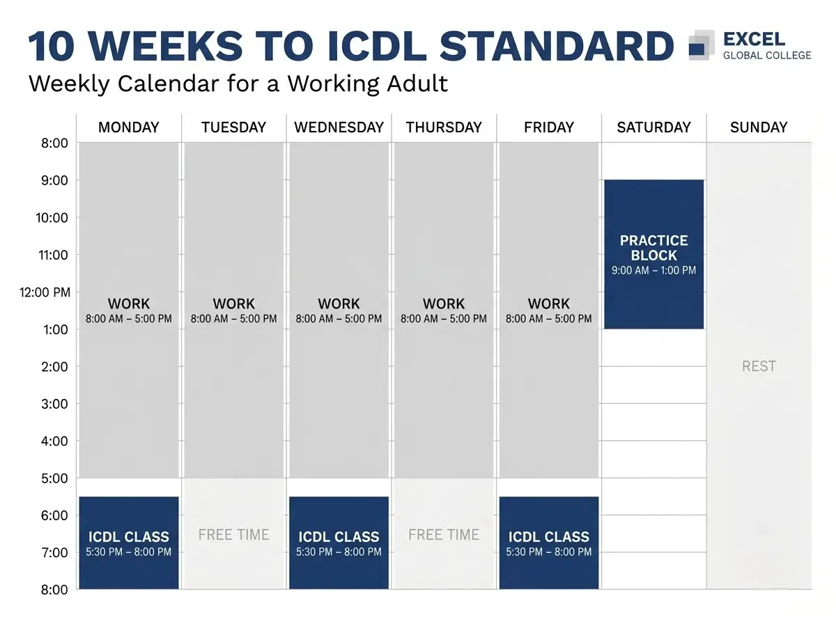 sample weekly schedule for evening computer classes in Nairobi